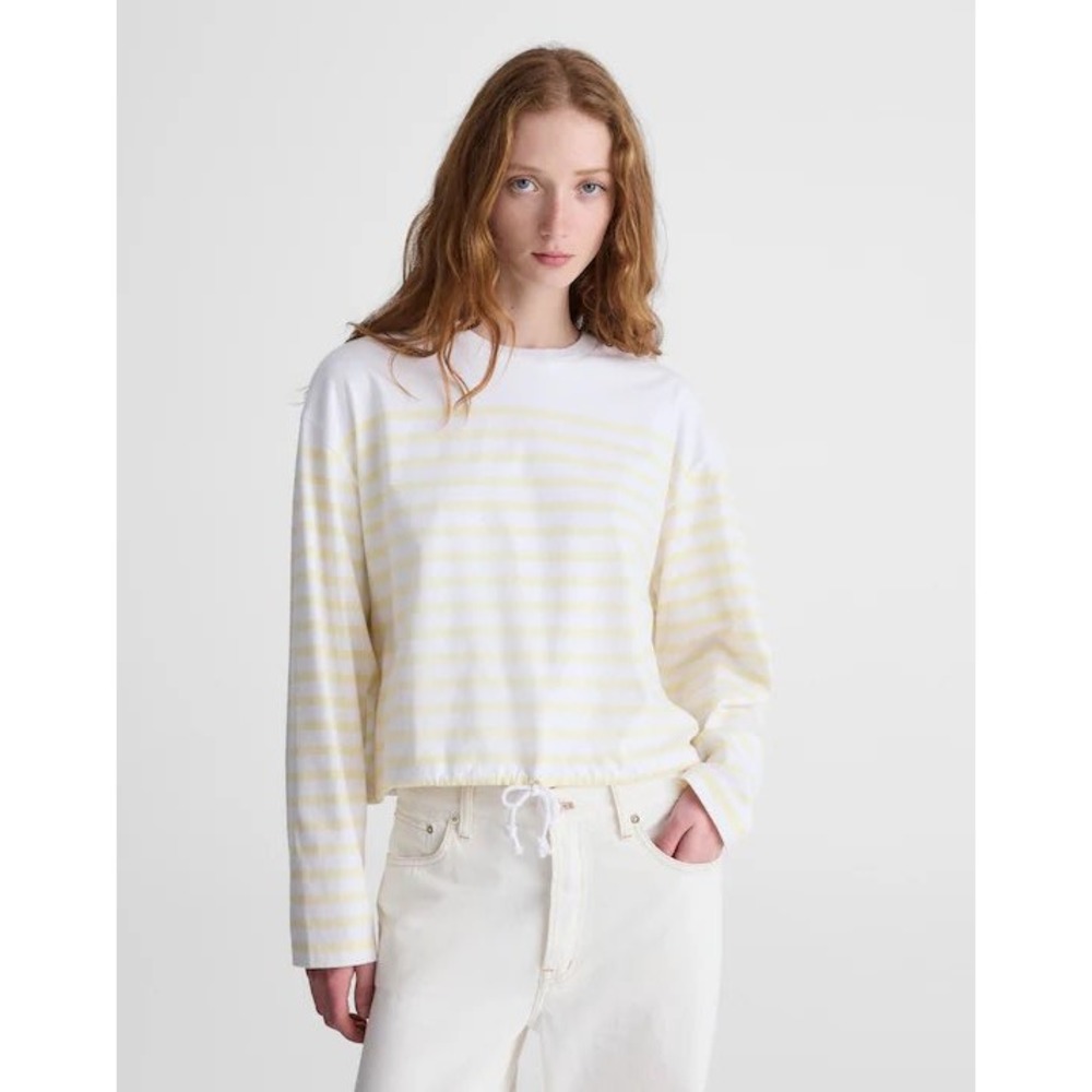 Madewell The Tie-Waist Tee Allday Jersey NZ385 Yellow Stripe Long Sleeve XL - Picture 2 of 11